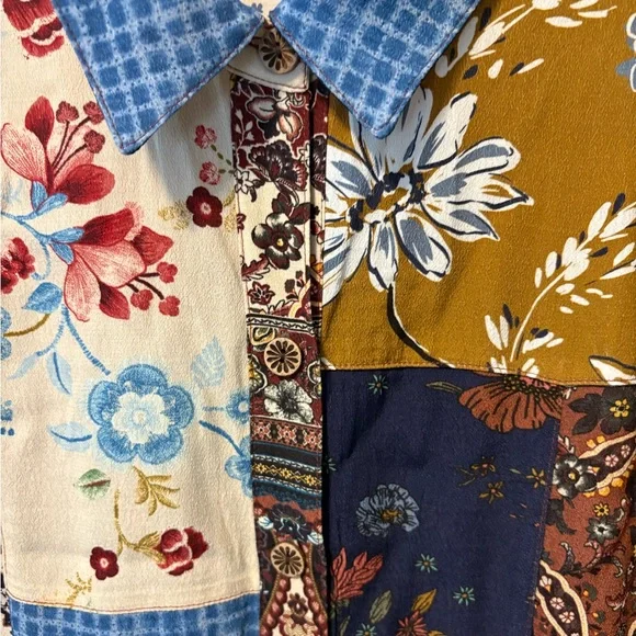 NWT John Mark patchwork Indian summer button tunic blouse top women m medium new - Picture 4 of 7